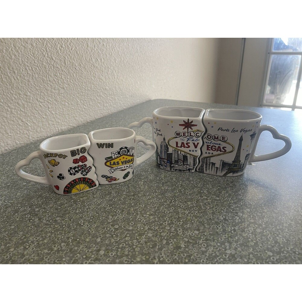 Casino Theme Collectible Heart Handle Mug Set - Las Vegas & Jackpot Designs